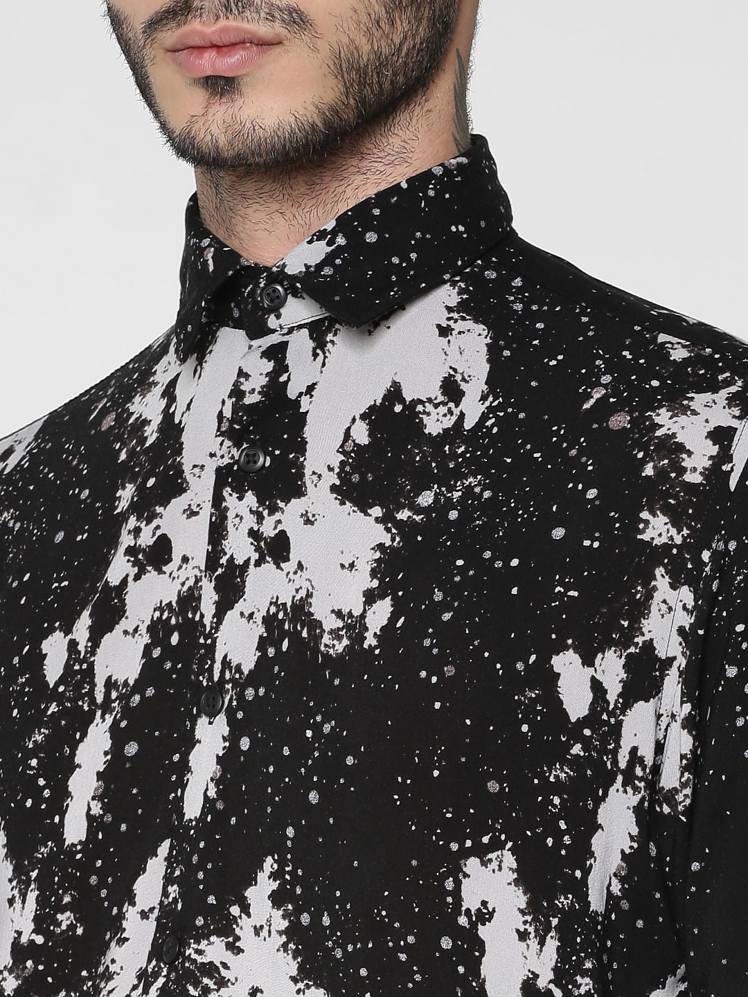 Black Abstract Printed Slim Fit Full Sleeves Shirt