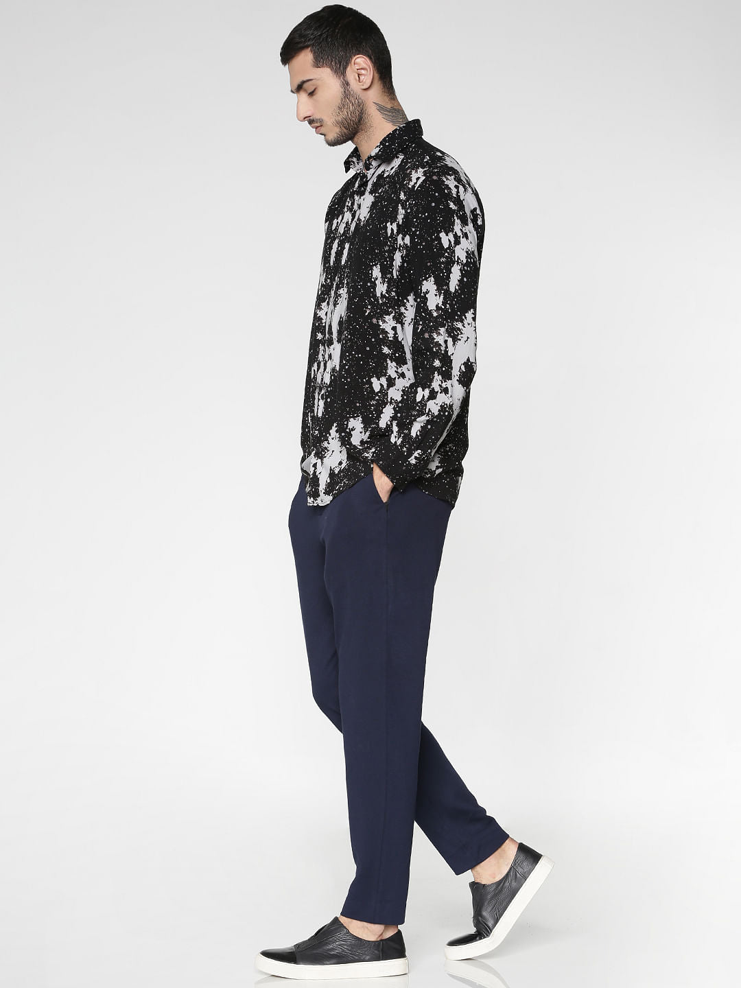 Black Abstract Printed Slim Fit Full Sleeves Shirt