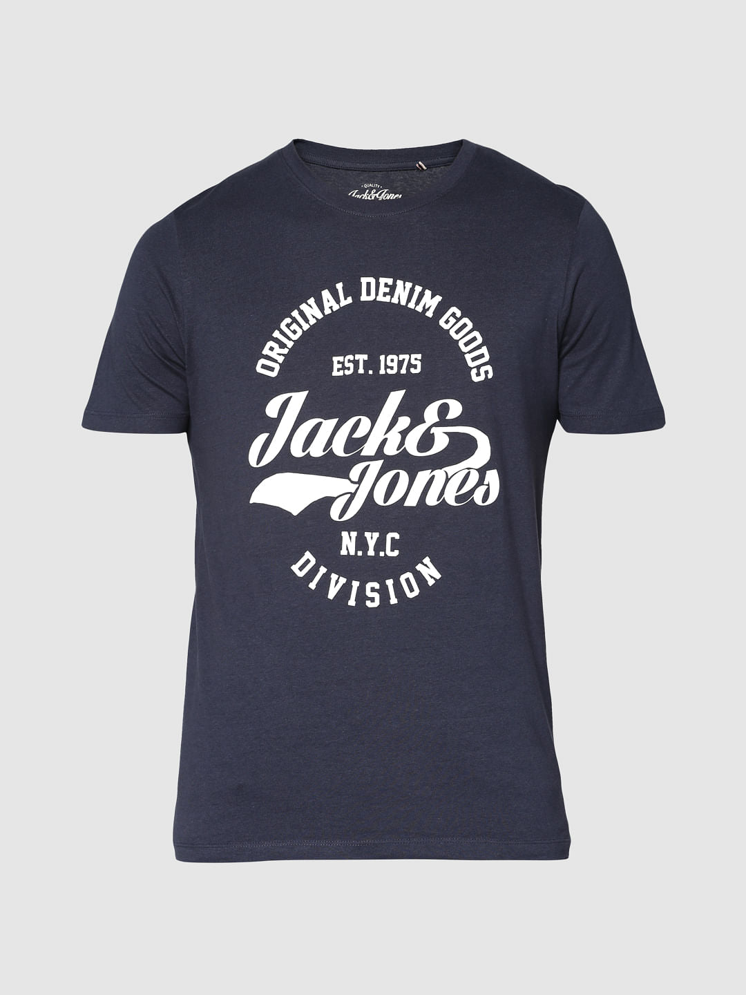 Blue Text Print Slim Fit Crew Neck T-Shirt