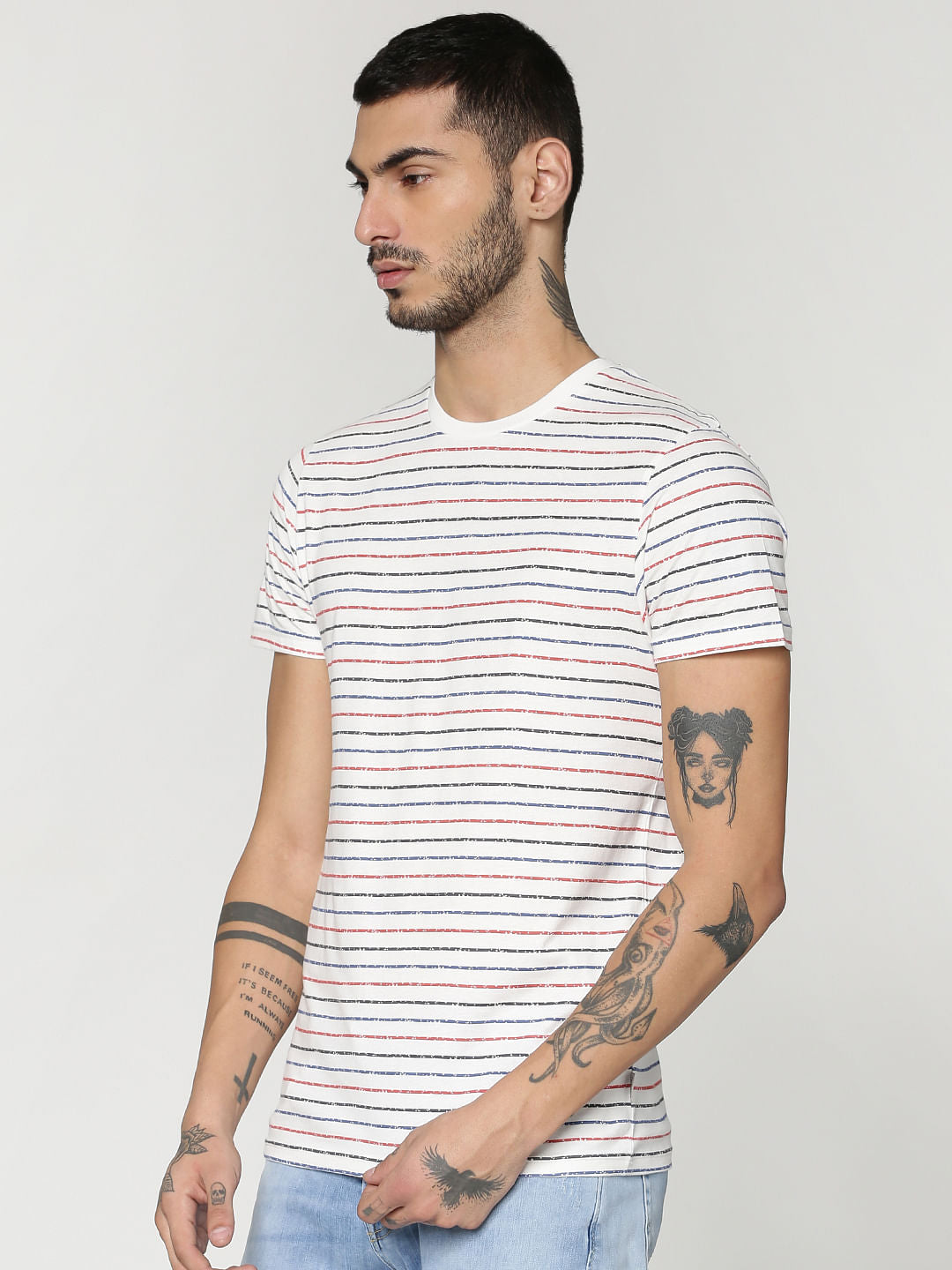 White Striped Crew Neck T-Shirt