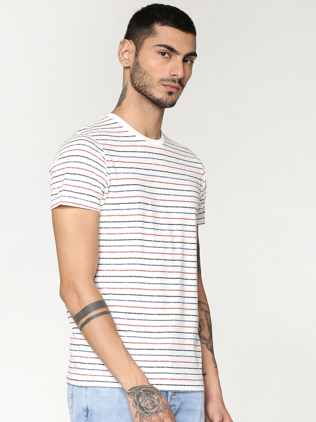 White Striped Crew Neck T-Shirt