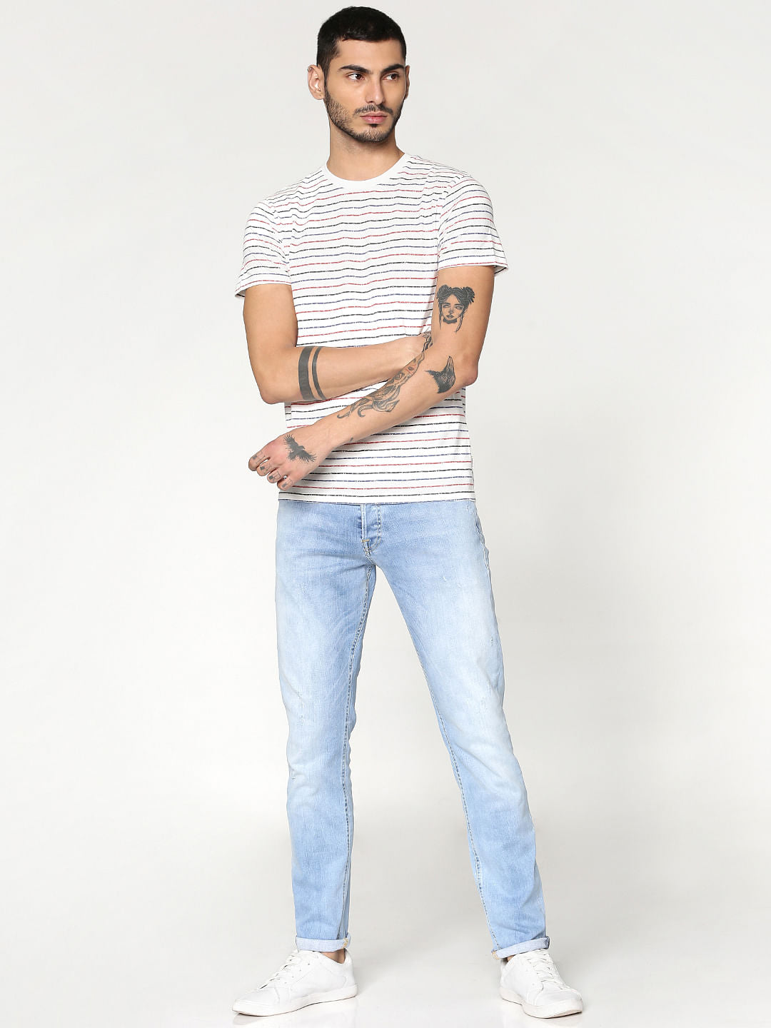 White Striped Crew Neck T-Shirt