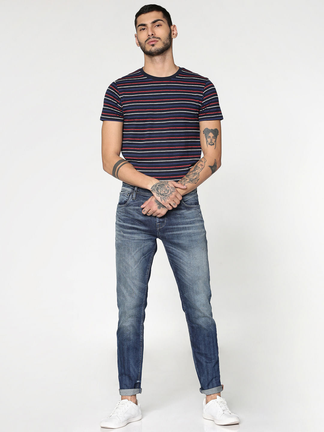 Blue Striped Crew Neck T-Shirt