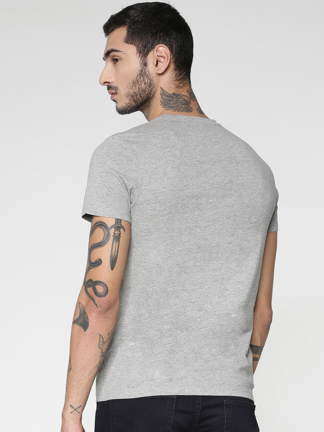 Grey Graphic Print Crew Neck T-Shirt