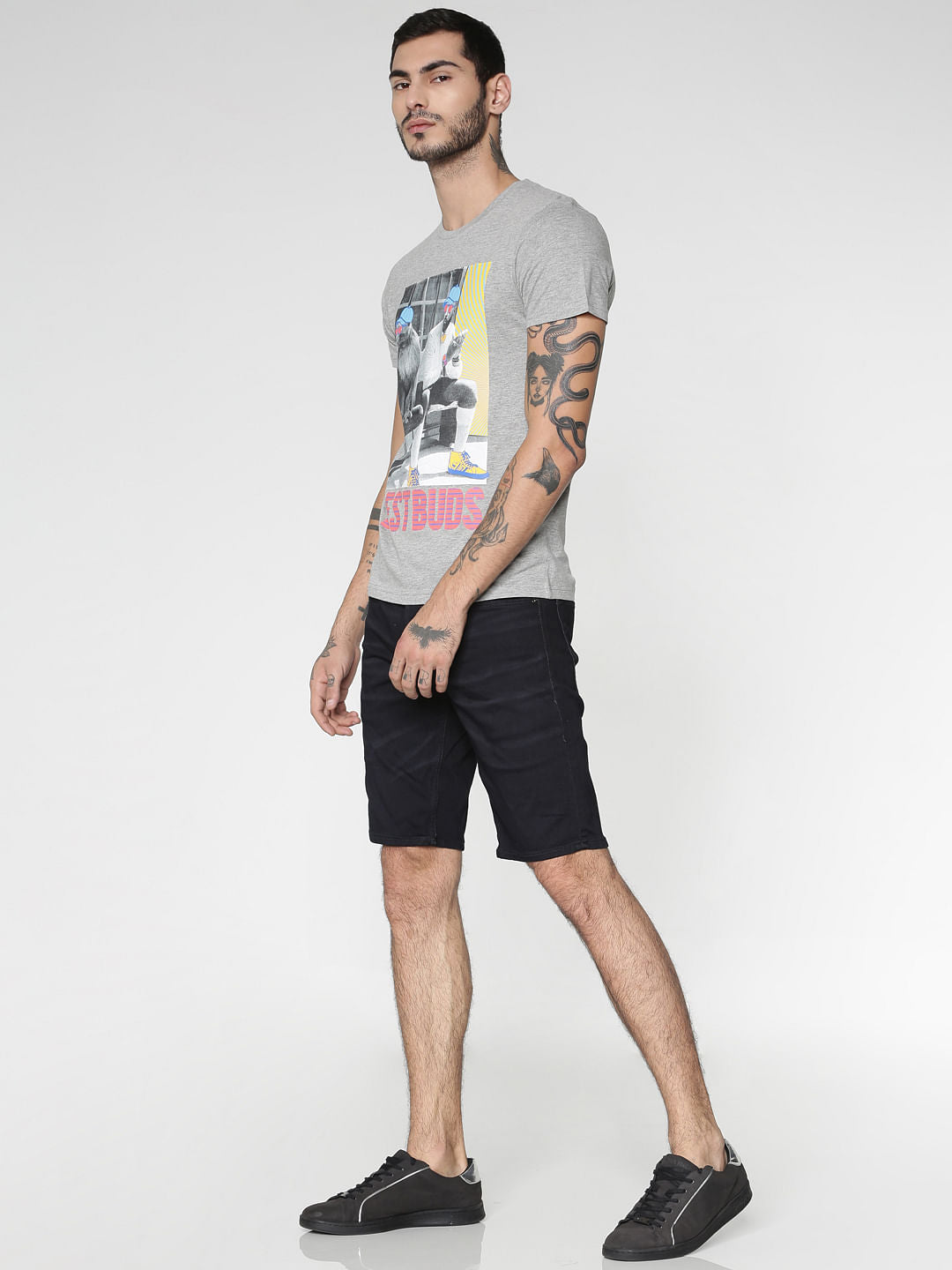 Grey Graphic Print Crew Neck T-Shirt
