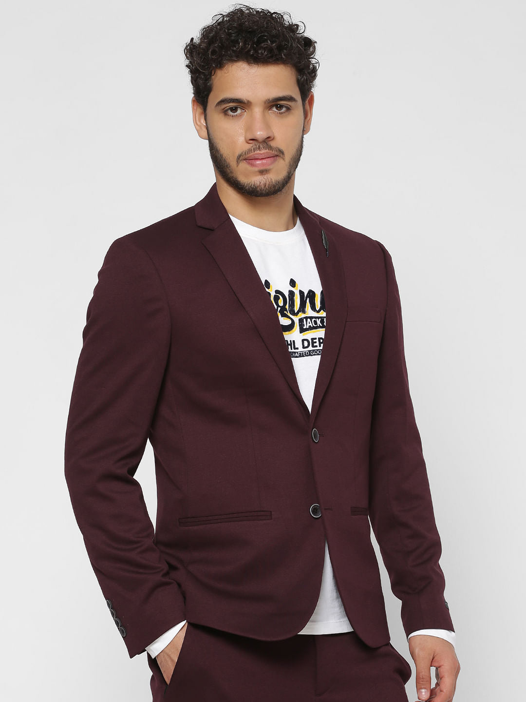 Burgundy Double Button Slim Fit Blazer