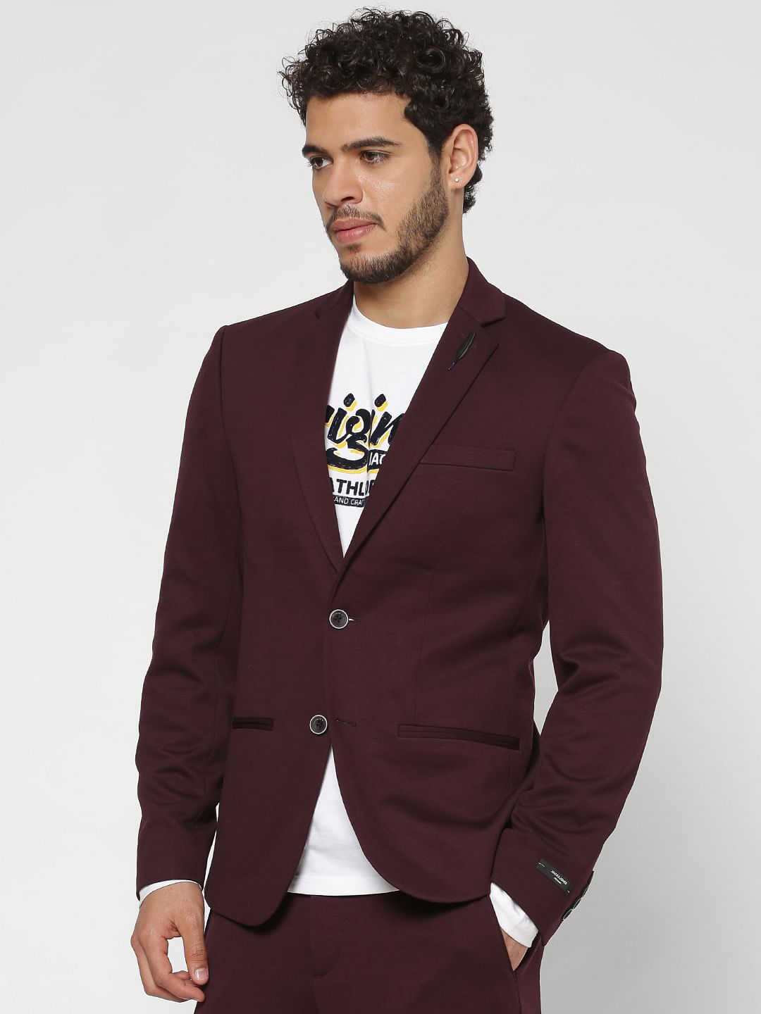 Burgundy Double Button Slim Fit Blazer