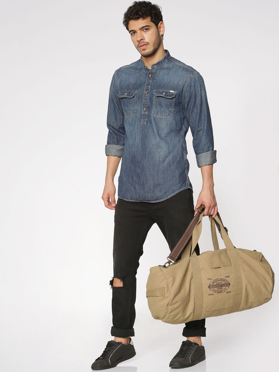 Blue Washed Effect Full Sleeves Denim Shirt