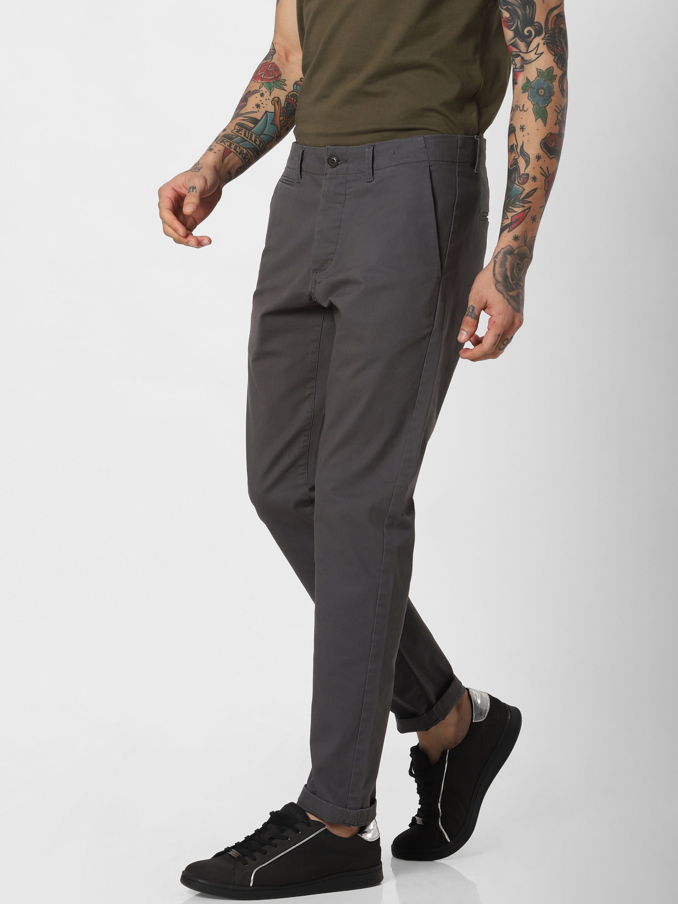 Grey Mid Rise Pants