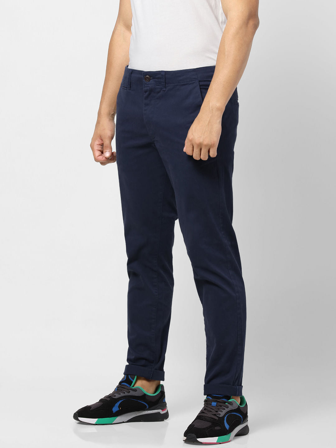 Blue Mid Rise Slim Fit Pants