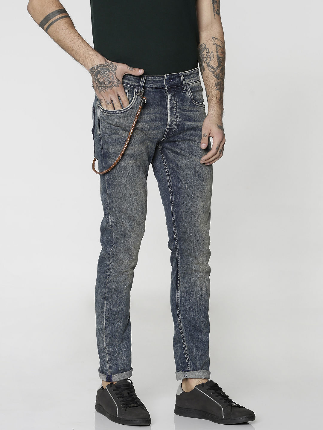 Blue Heavy Washed Glenn Slim Fit Jeans