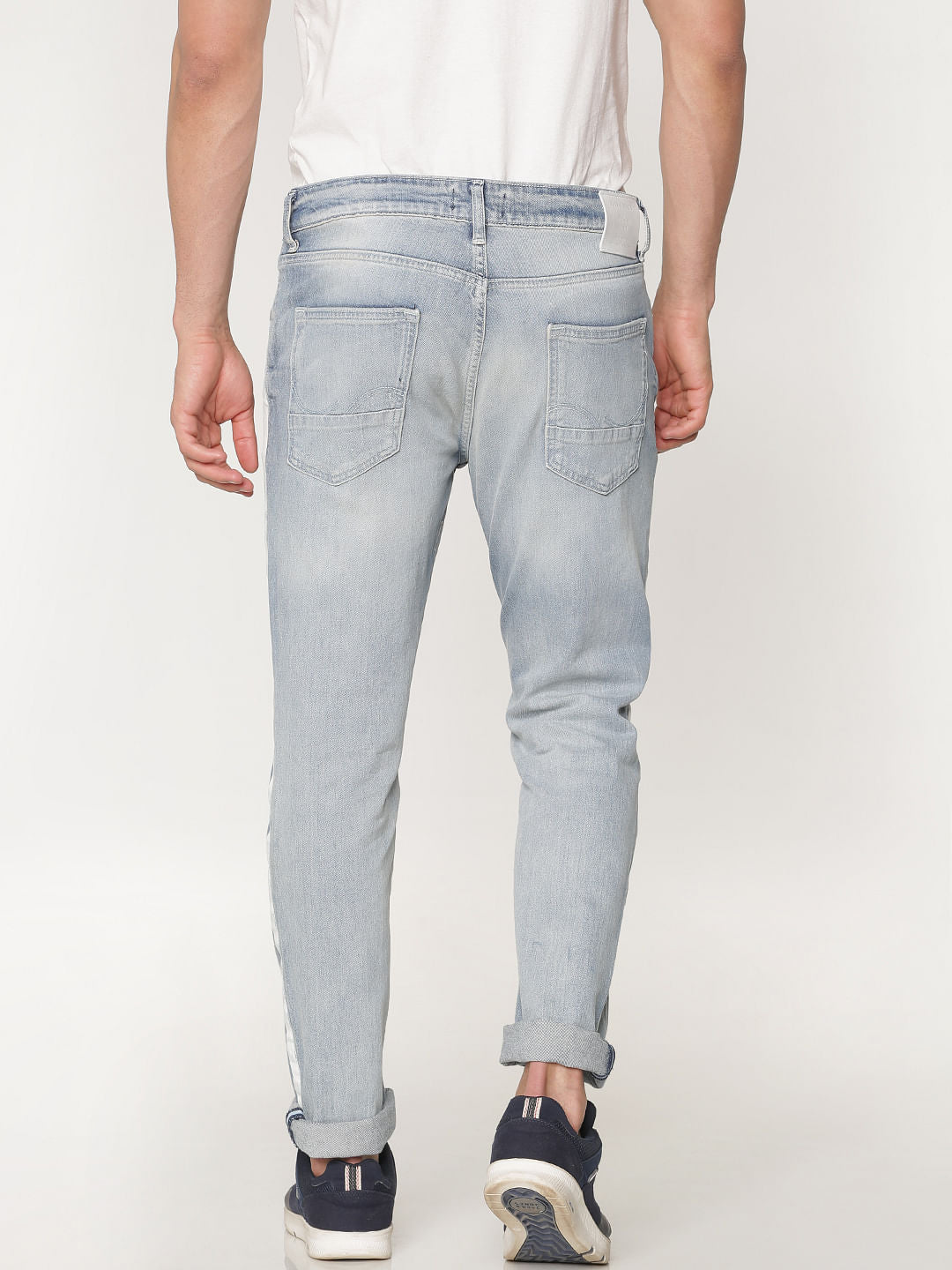 Boys Light Blue Side Tape And Knee Patch Detail Washed Ben Skinny Fit Jeans