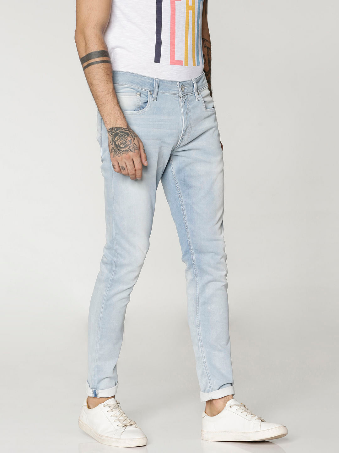 Light Blue Dobby Liam Skinny Fit Jeans