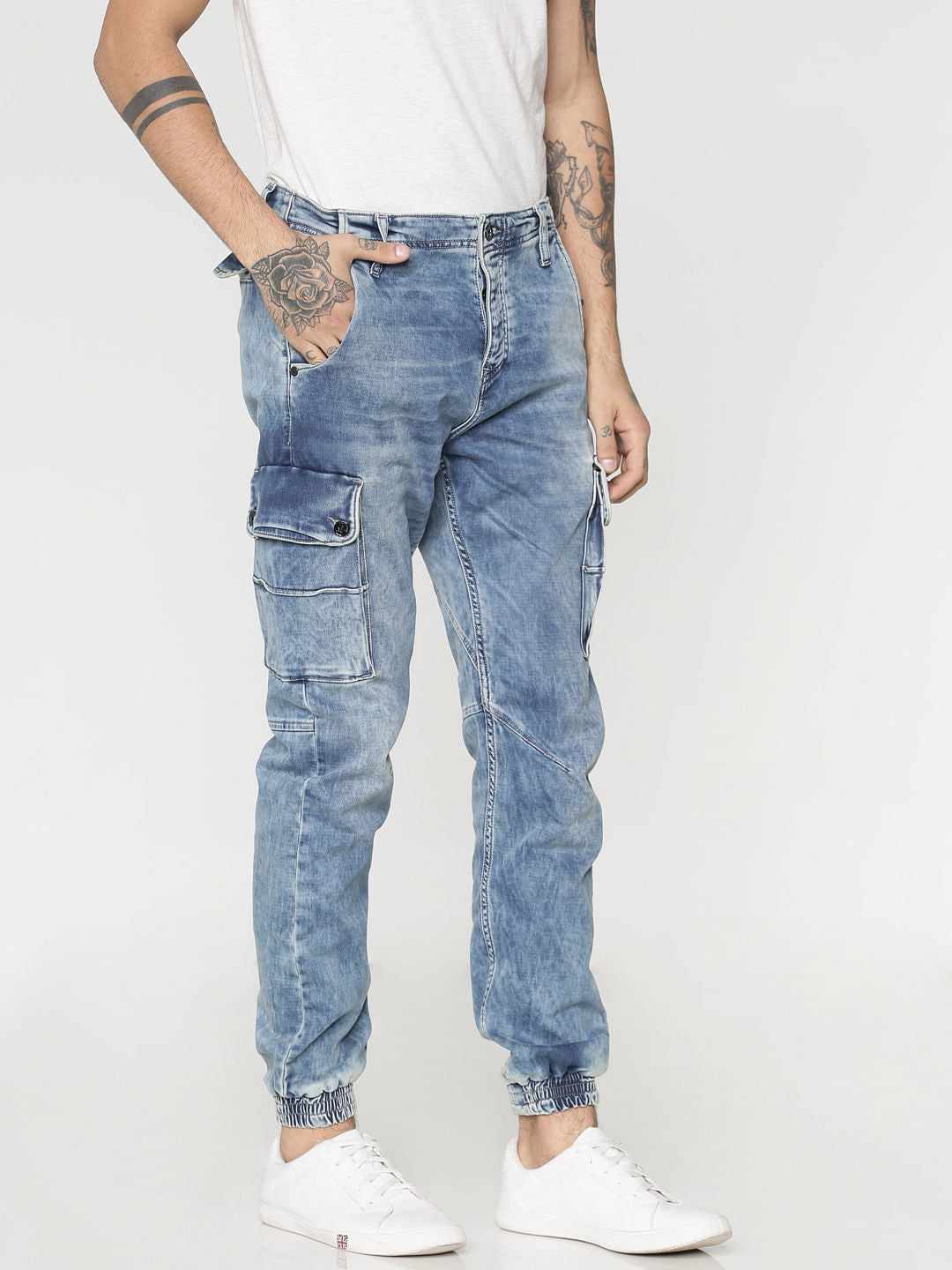 Light Blue Heavy Fade Multi Pockets Paul Anti Fit Jeans