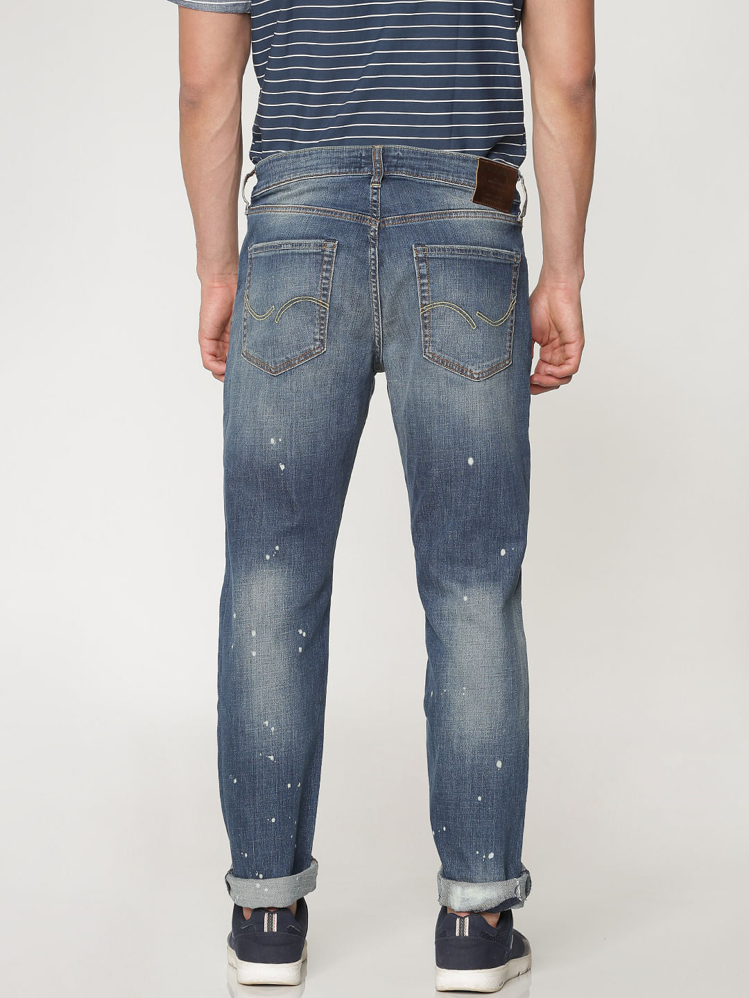 Blue Mildly Distressed Mike Regular Fit Jeans