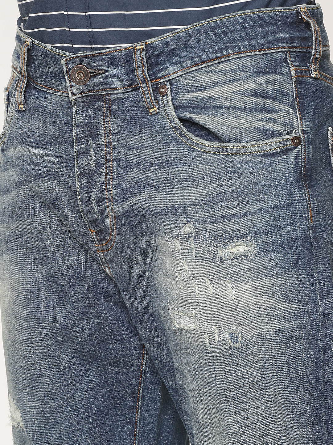 Blue Mildly Distressed Mike Regular Fit Jeans