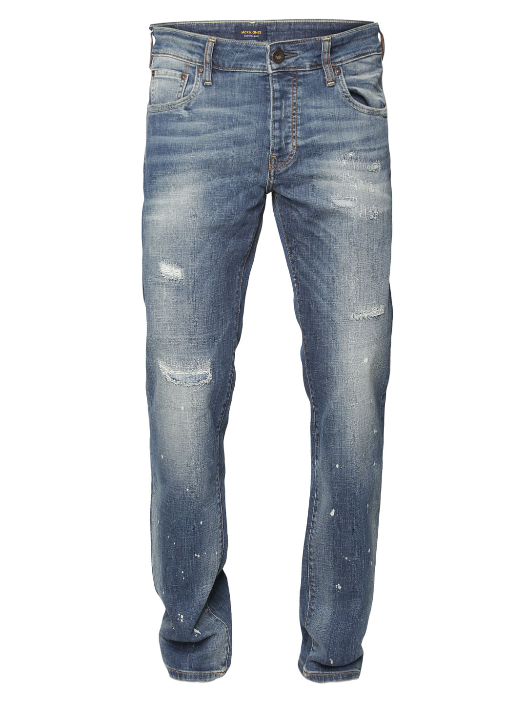Blue Mildly Distressed Mike Regular Fit Jeans