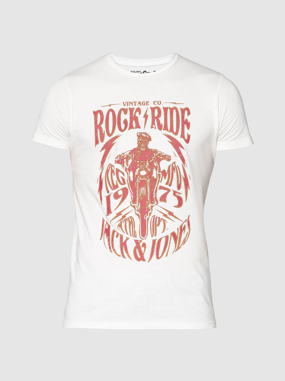 White Typographic Print Crew Neck T-Shirt