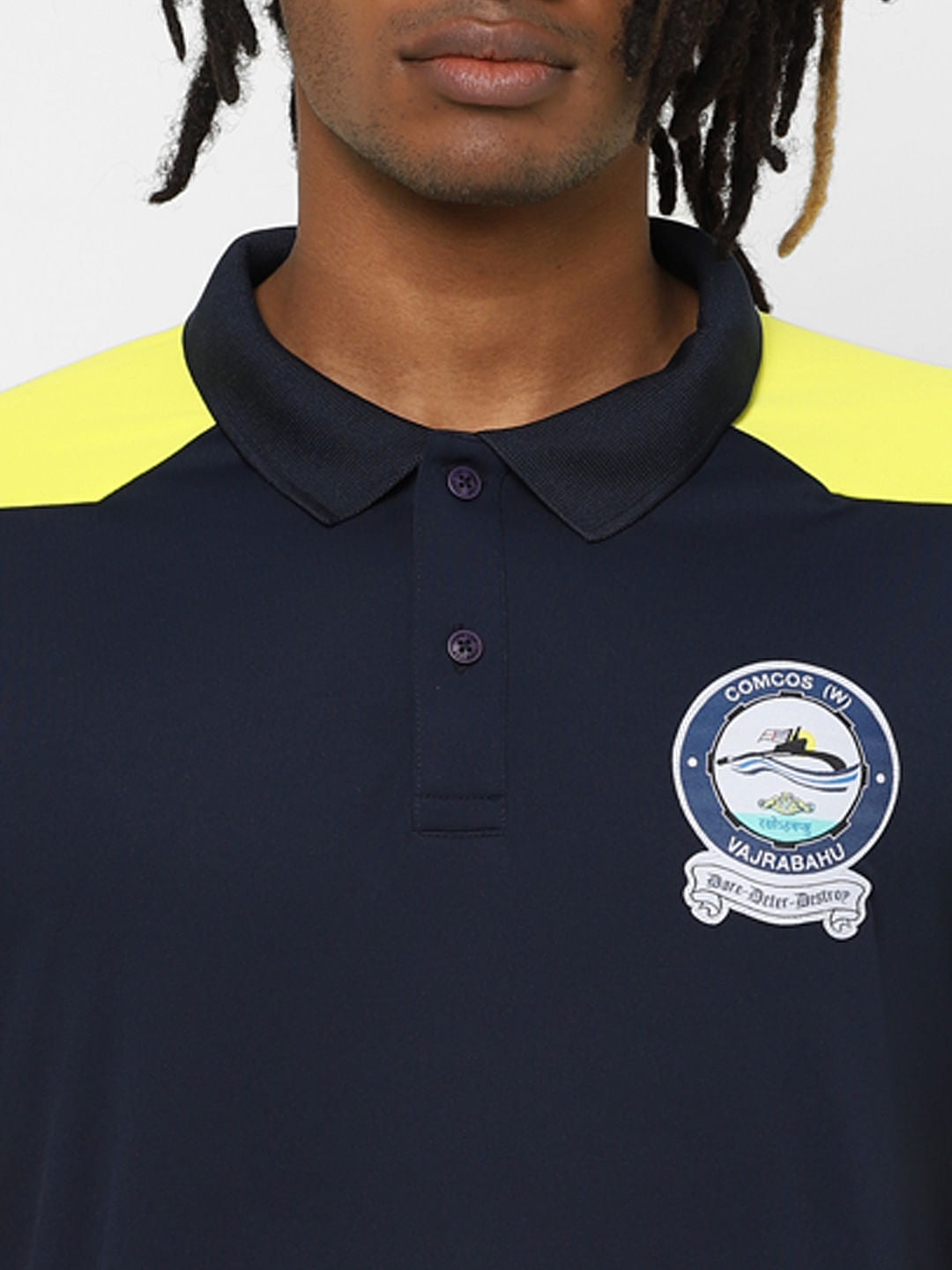 Blue Colourblocked Polo Neck T-shirt