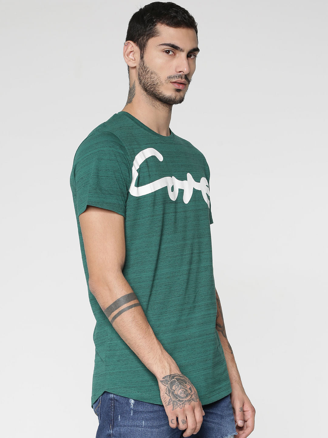Green Text Print Crew Neck T-Shirt