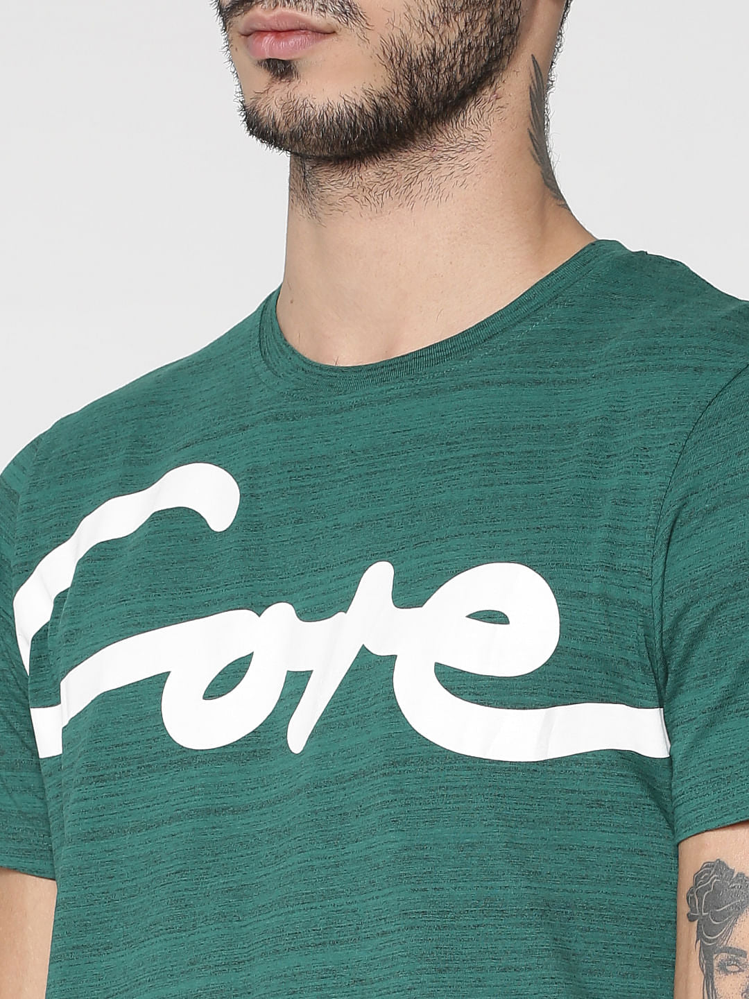 Green Text Print Crew Neck T-Shirt
