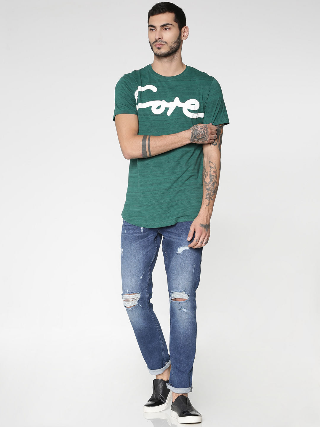 Green Text Print Crew Neck T-Shirt