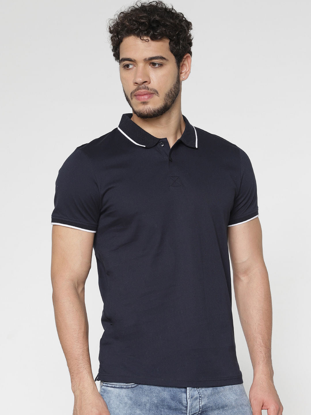 Navy Blue Polo Neck T-Shirt