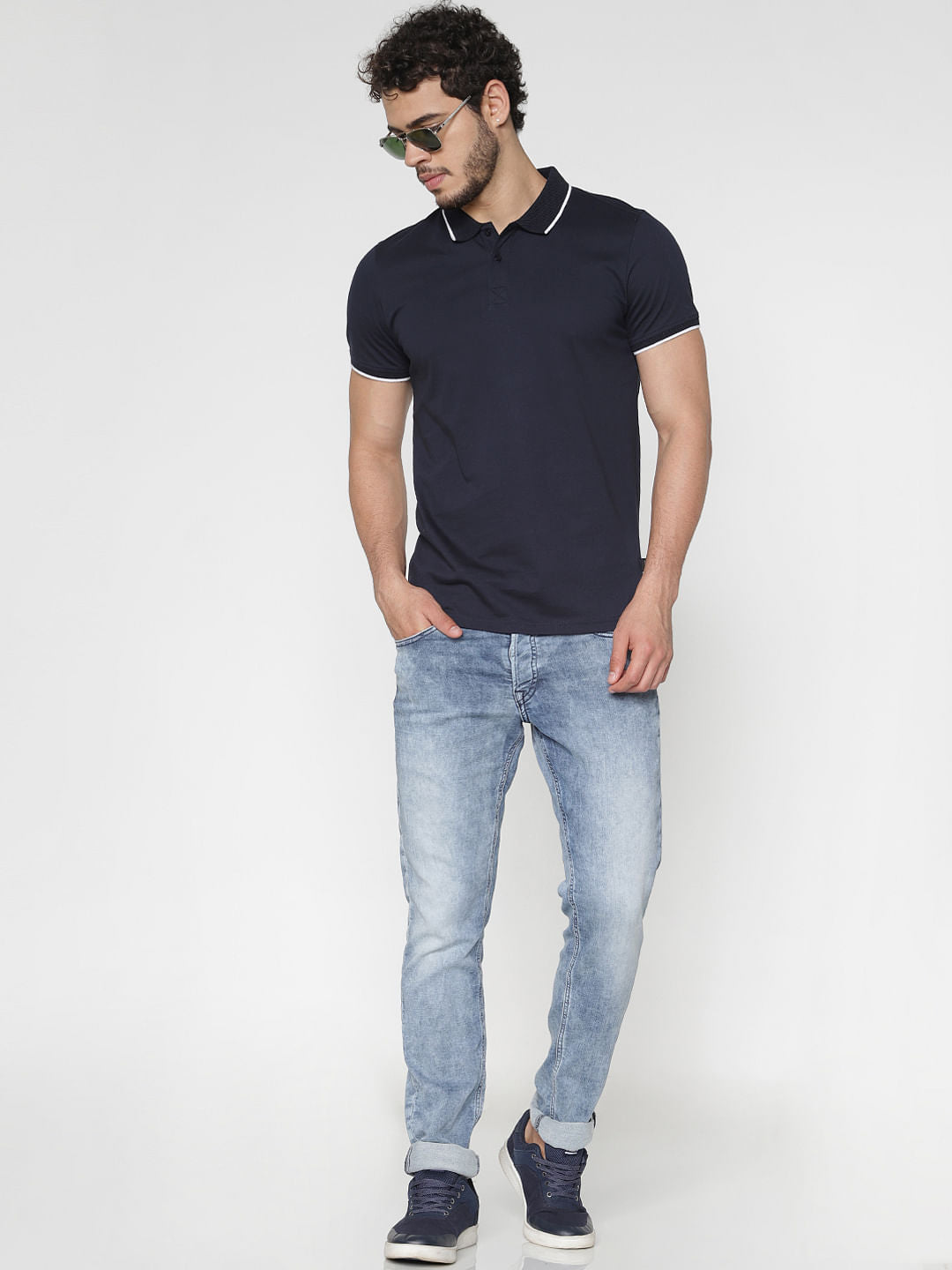Navy Blue Polo Neck T-Shirt
