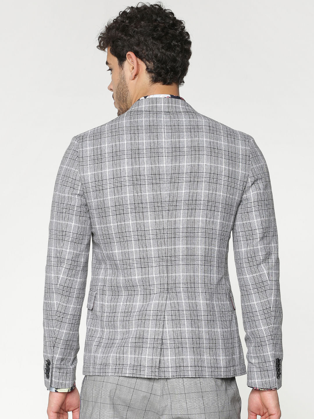 Grey Checks Double Button Blazer