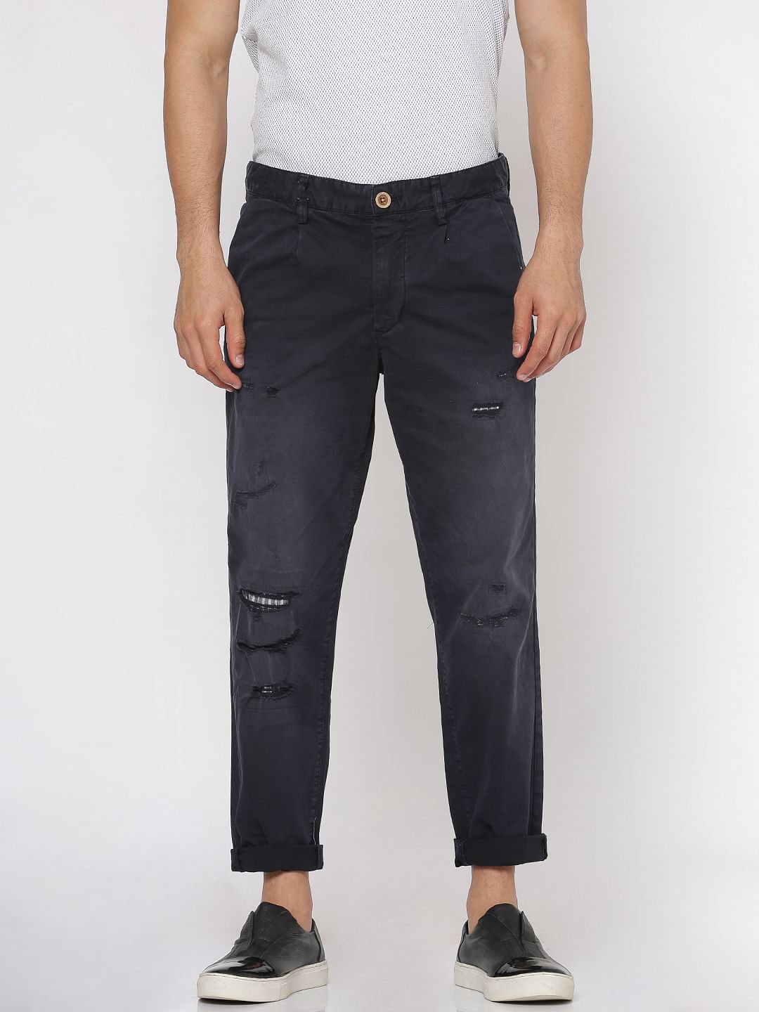 Navy Blue Ripped Anti Fit Pants