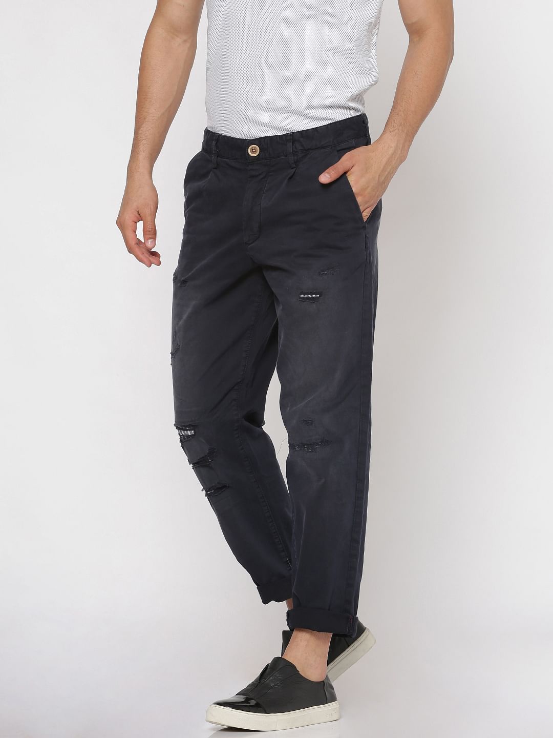 Navy Blue Ripped Anti Fit Pants