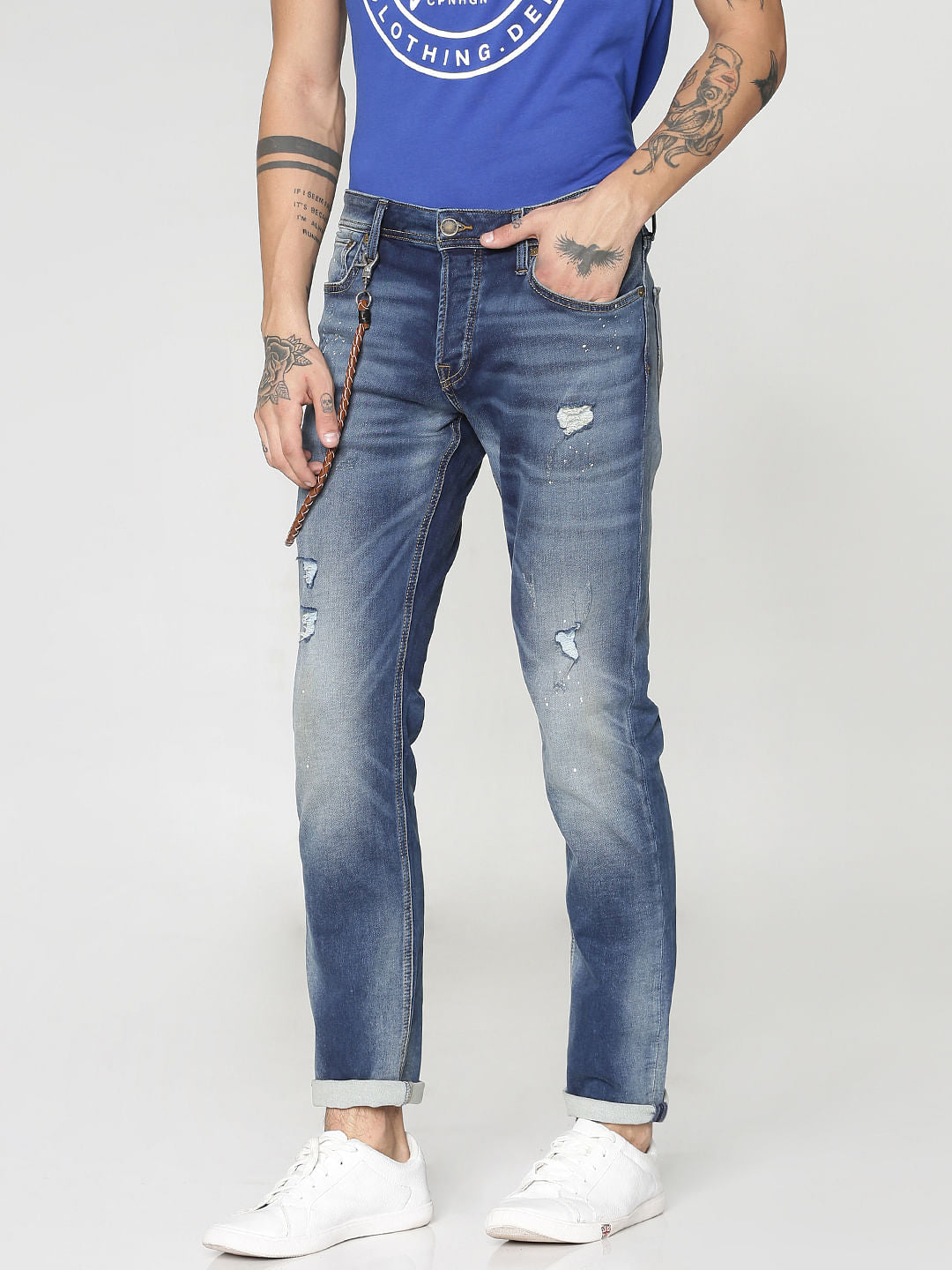 Dark Blue Ripped Tim Anti Fit Jeans