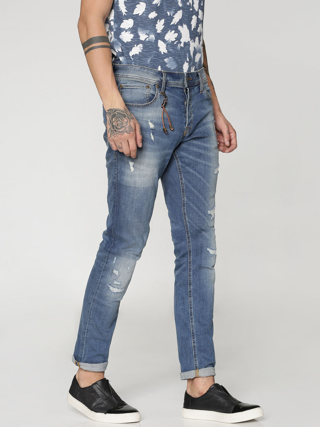Blue Highly Distressed Glenn Slim Fit Jeans
