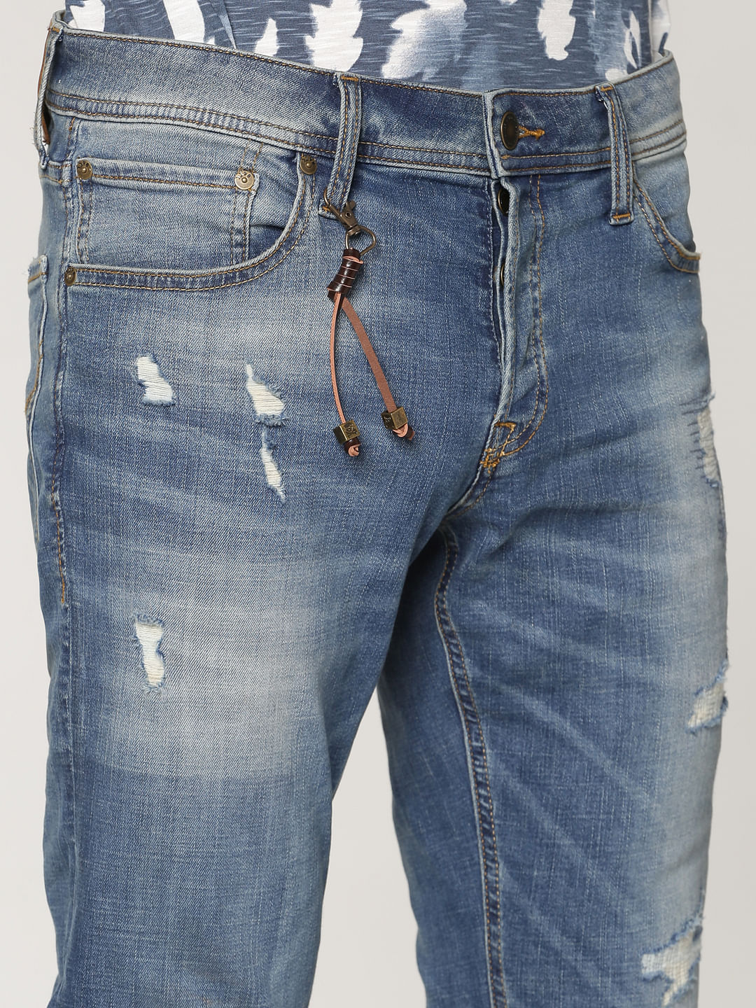 Blue Highly Distressed Glenn Slim Fit Jeans
