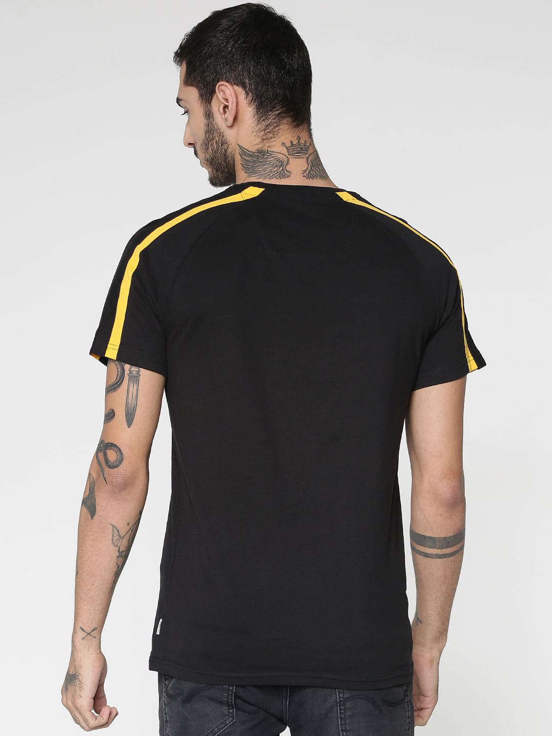 Black Colour Blocked Sleeve Crew Neck T-Shirt