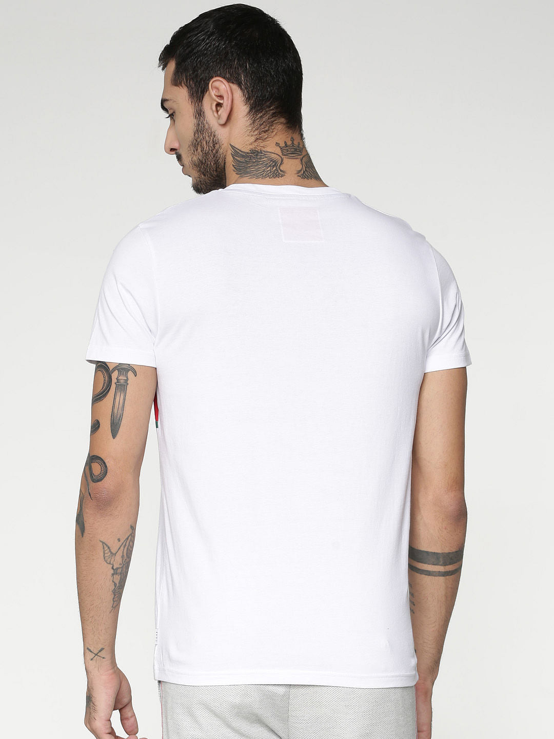 White Text Colour Blocked Print Crew Neck T-Shirt