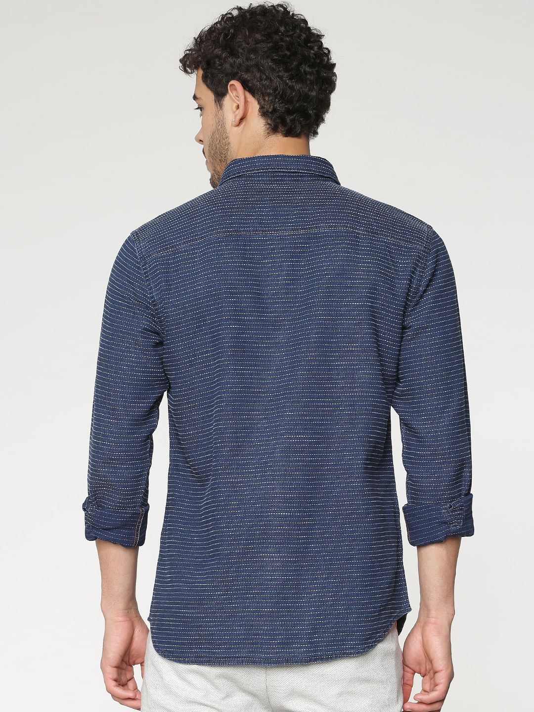 Dark Blue Striped Full Sleeves Shirt