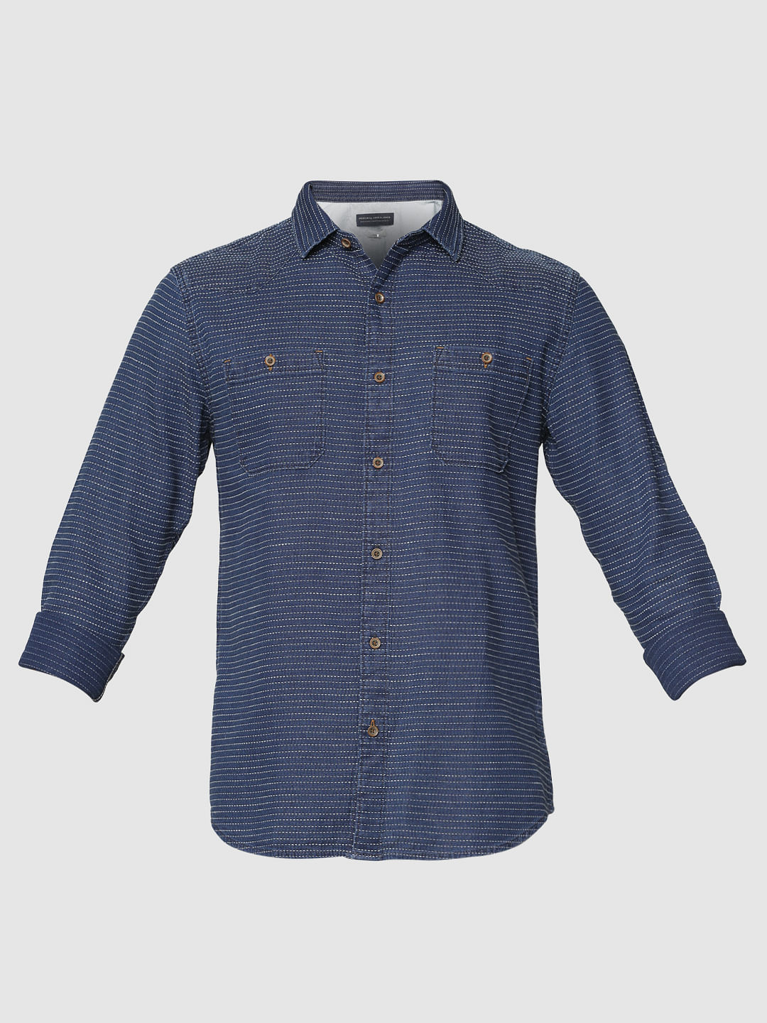 Dark Blue Striped Full Sleeves Shirt