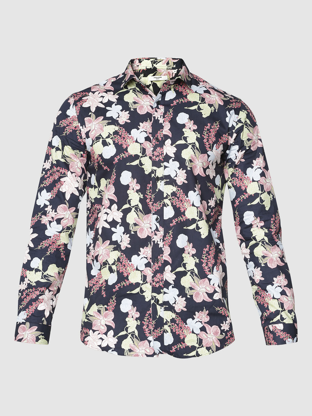 Navy Blue All Over Floral Print Full Sleeves Shirt