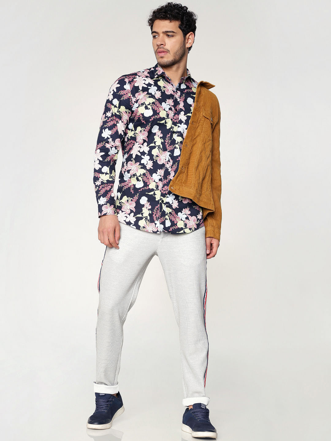 Navy Blue All Over Floral Print Full Sleeves Shirt