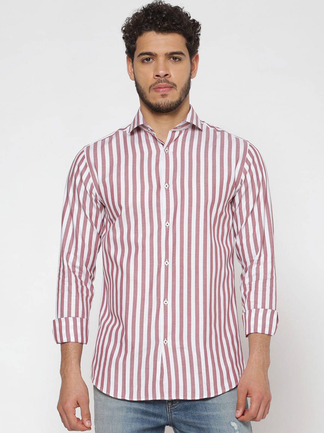 Brown Striped Full Sleeves Shirt