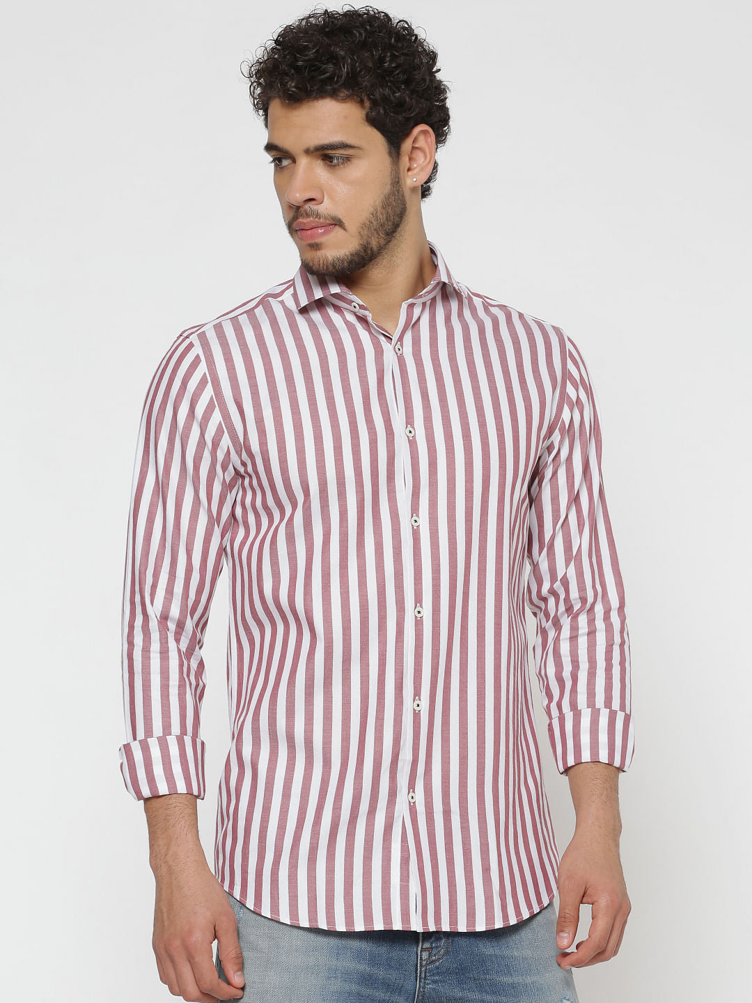 Brown Striped Full Sleeves Shirt