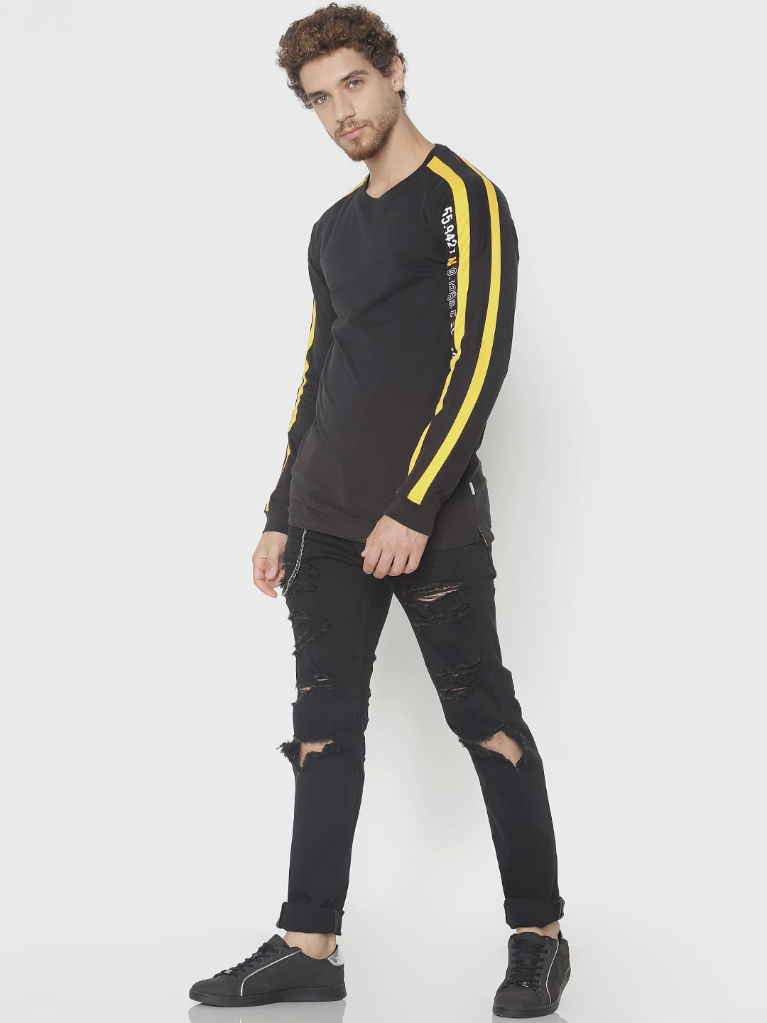 Black Tape Detail Crew Neck T-Shirt