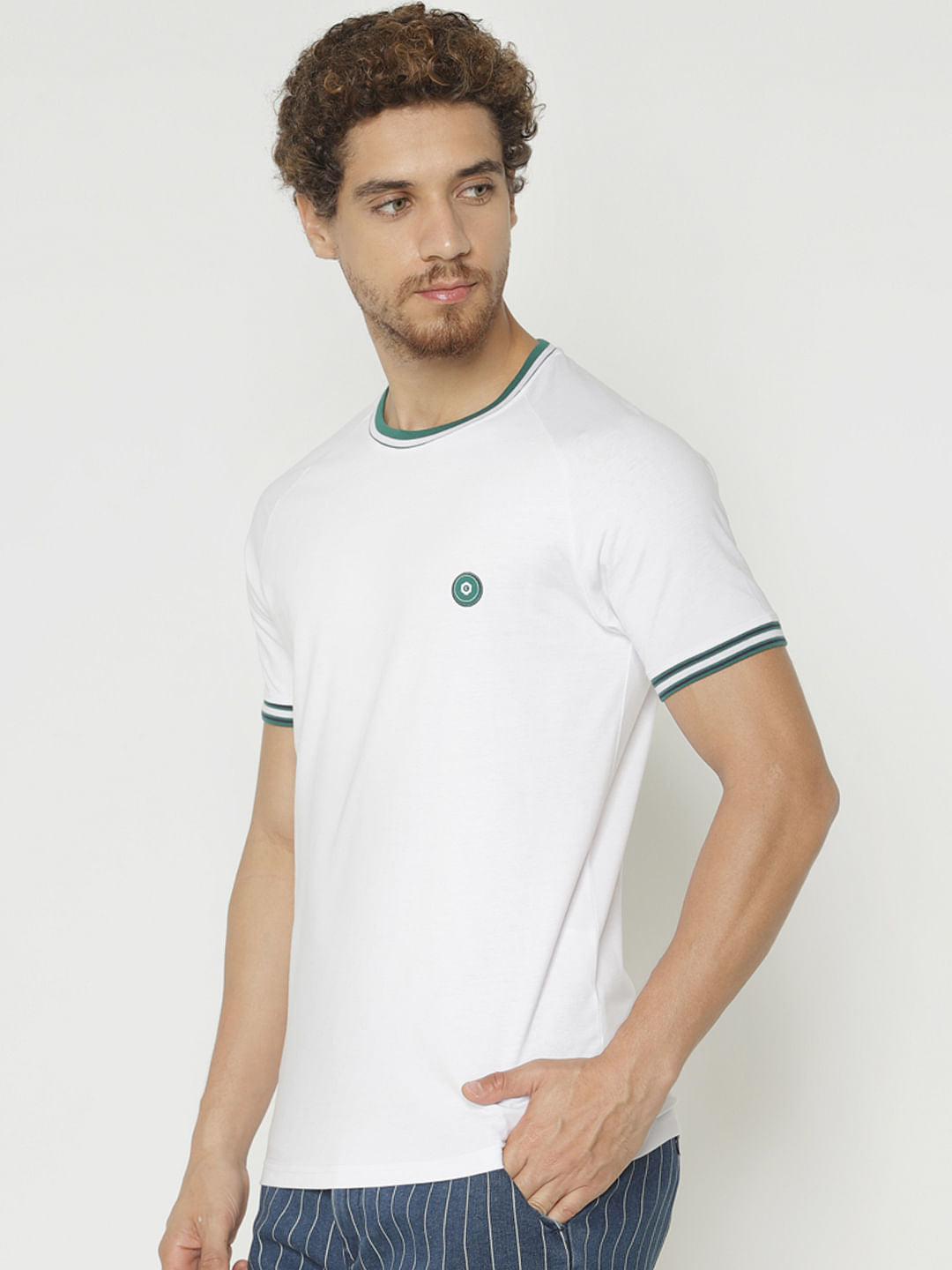 White Contrast Tipping Crew Neck T-Shirt