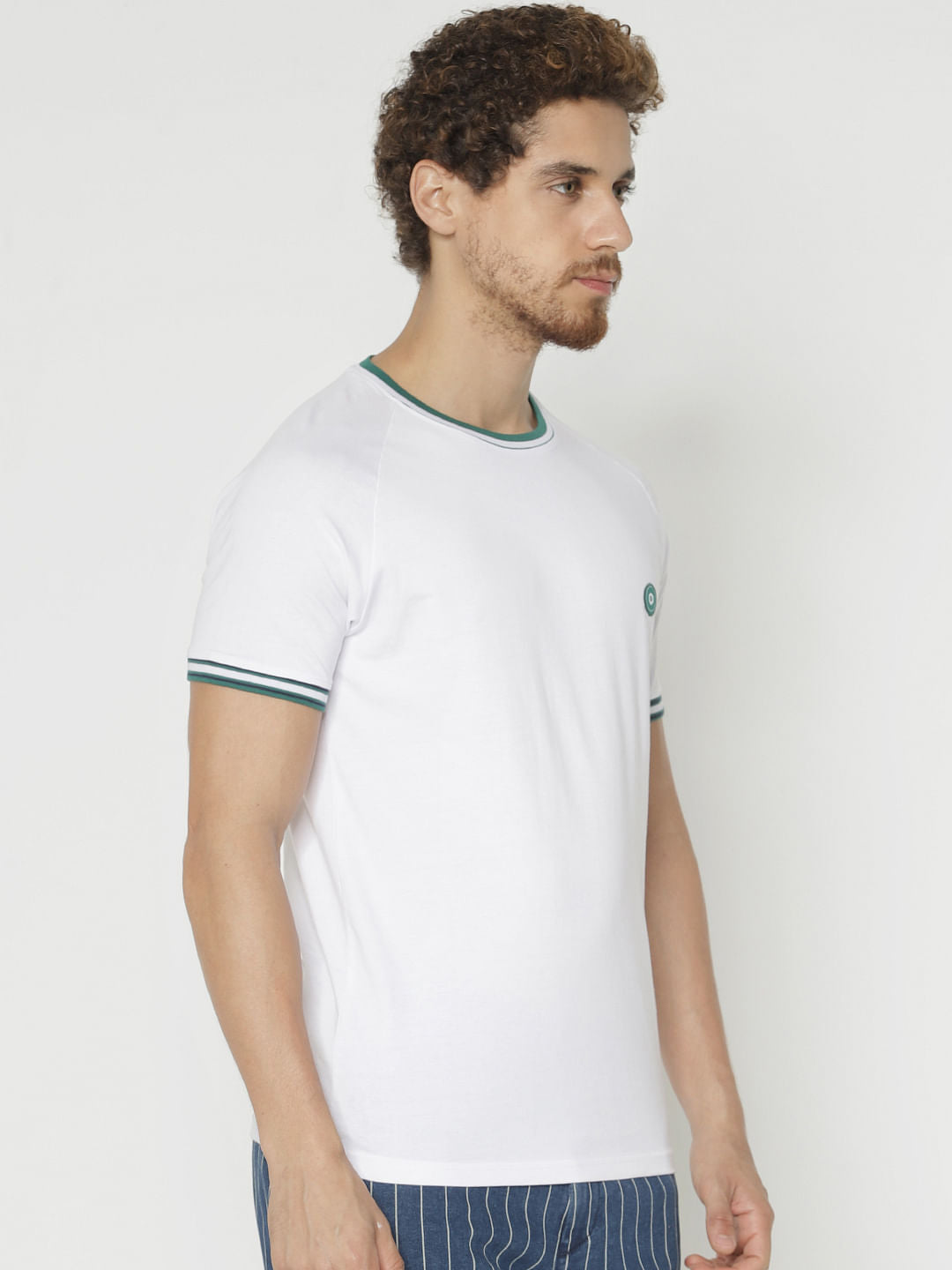 White Contrast Tipping Crew Neck T-Shirt