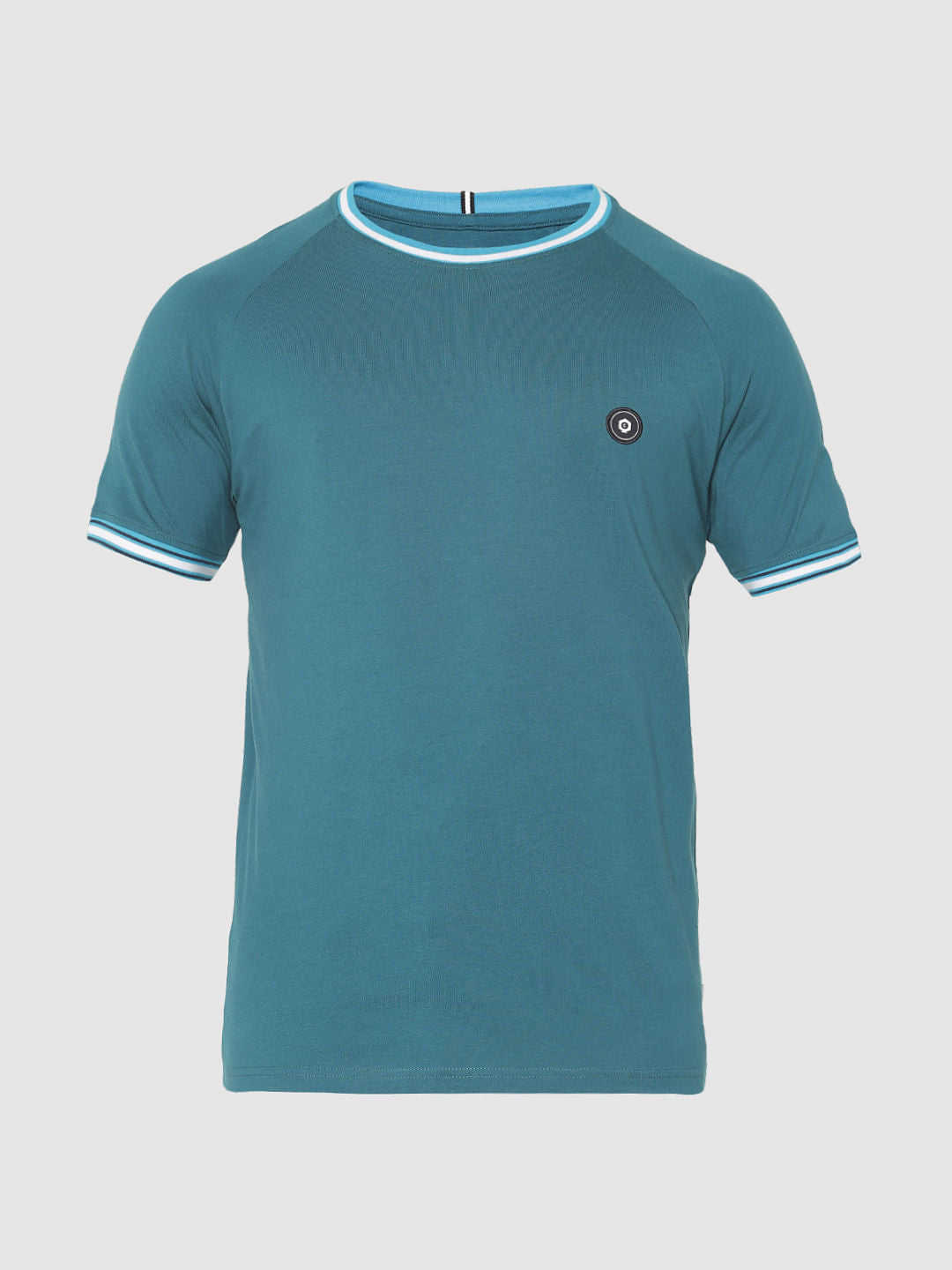 Blue Contrast Tipping Crew Neck T-Shirt