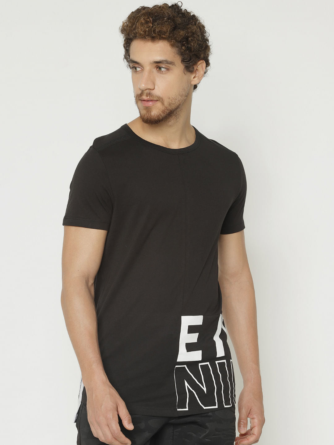 Black Printed Crew Neck T-Shirt