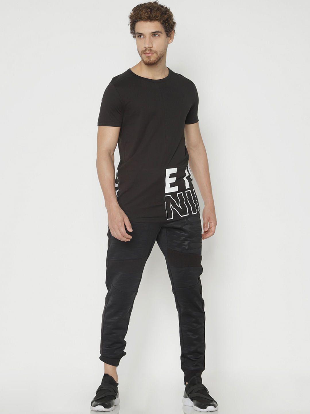 Black Printed Crew Neck T-Shirt