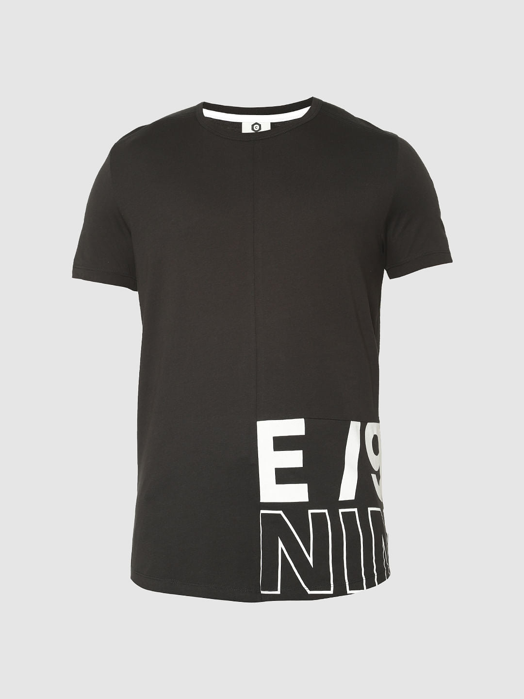 Black Printed Crew Neck T-Shirt