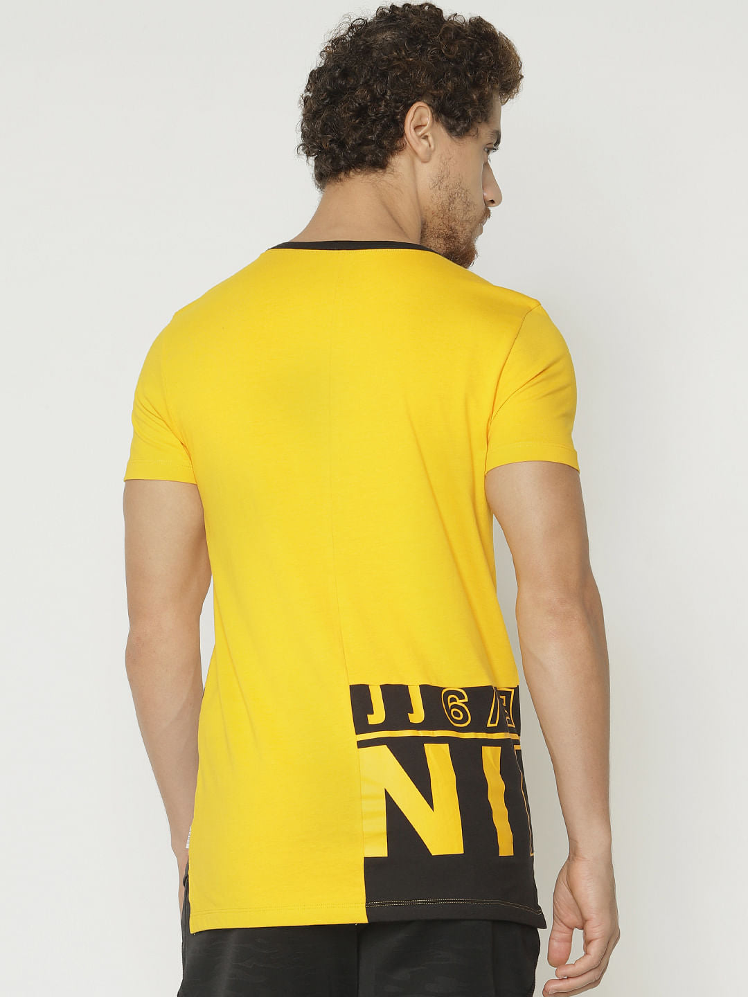 Yellow Printed Crew Neck T-Shirt